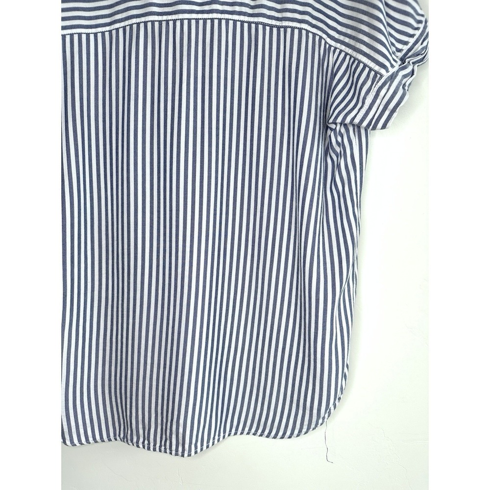 Beach Lunch Lounge Striped Short Sleeve Blouse Size M Blue Rayon Nautical Summer - Picture 11 of 15